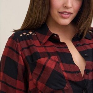 Red and Black Plaid Women's Top